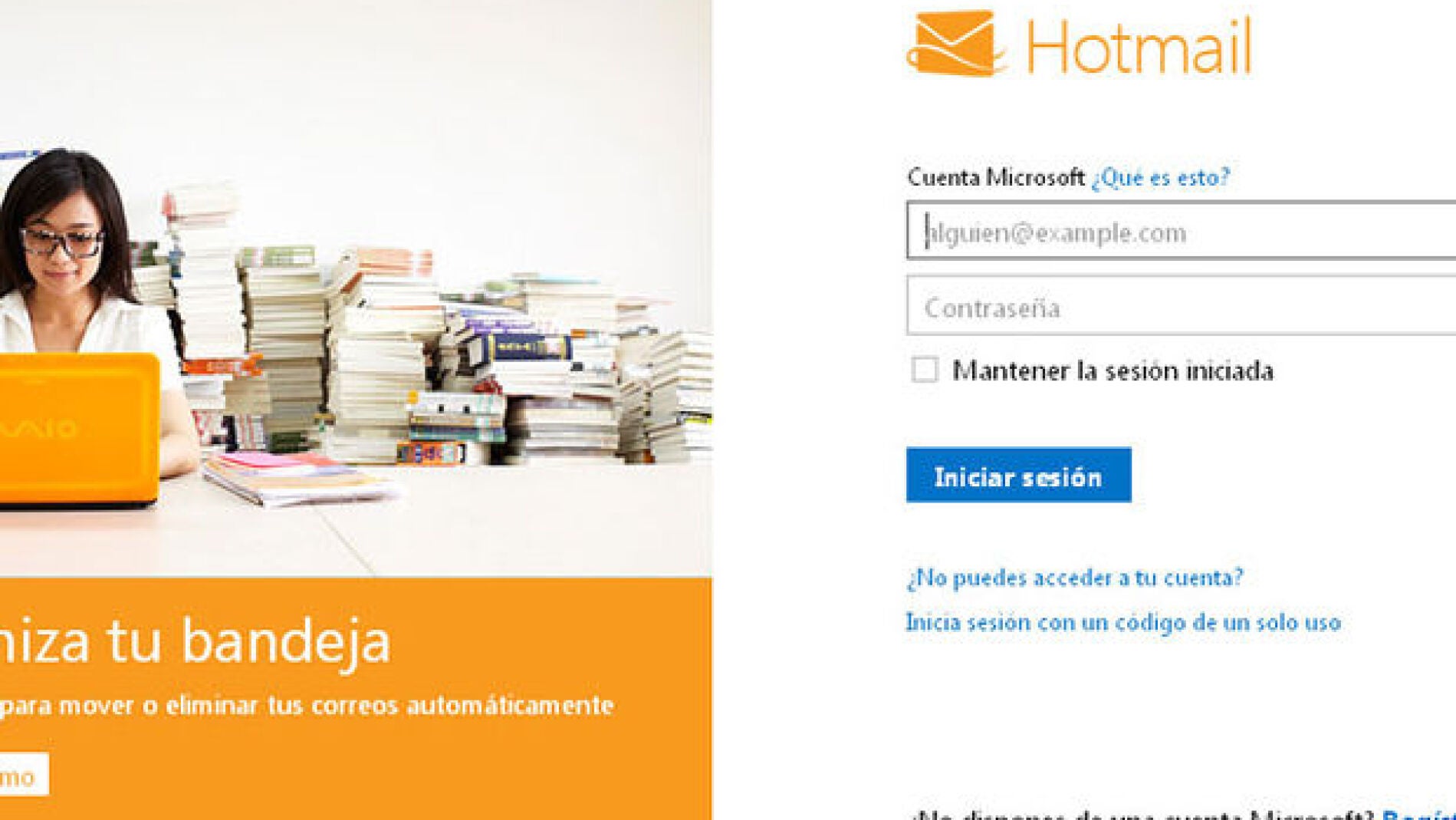 Pantalla de Hotmail
