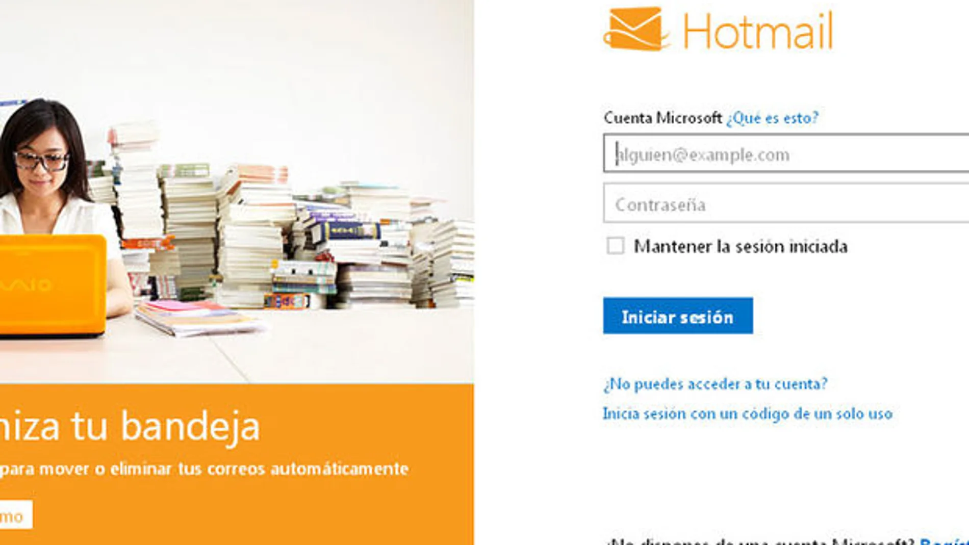 Pantalla de Hotmail Pantalla de Hotmail