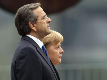 Andonis Samaras durante su visita a Angela Merkel
