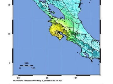 Zona afectada por el terremoto de Costa Rica