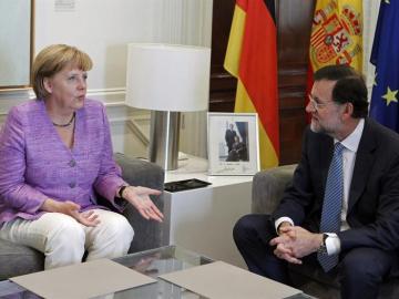 Angela Merkel, durante su reunión con Mariano Rajoy en La Moncloa