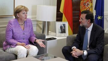 Angela Merkel, durante su reunión con Mariano Rajoy en La Moncloa