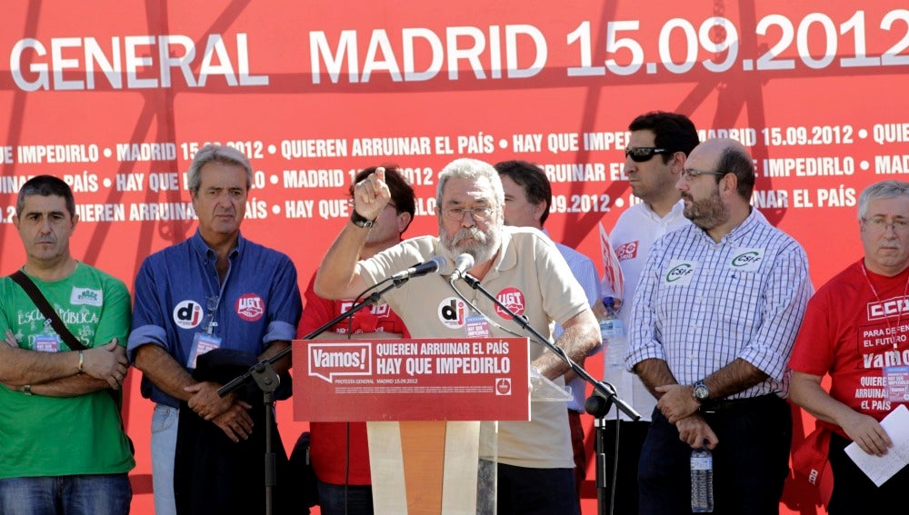 Cándido Méndez en su discurso en la concentración en la Plaza de Colón