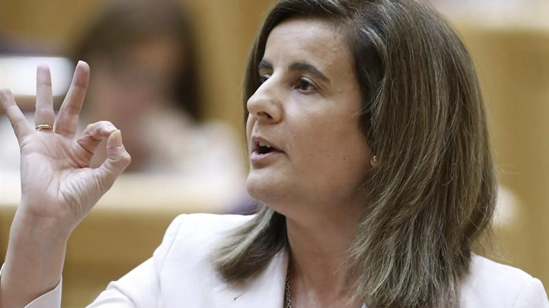 La ministra de Empleo y Seguridad Social, Fátima Báñez, durante su intervención en el Senado La ministra de Empleo y Seguridad Social, Fátima Báñez, durante su intervención en el Senado