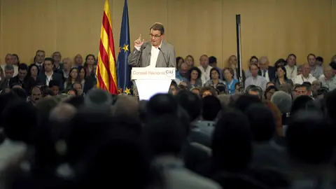 Mas en un acto en el que lo han proclamado cabeza de lista de CIU Mas en un acto en el que lo han proclamado cabeza de lista de CIU
