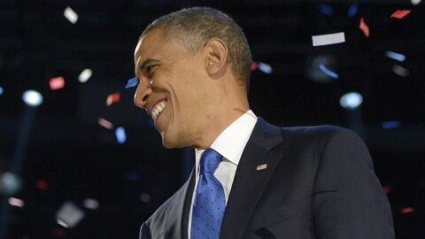 Barack Obama tras pronunciar el discurso de la victoria