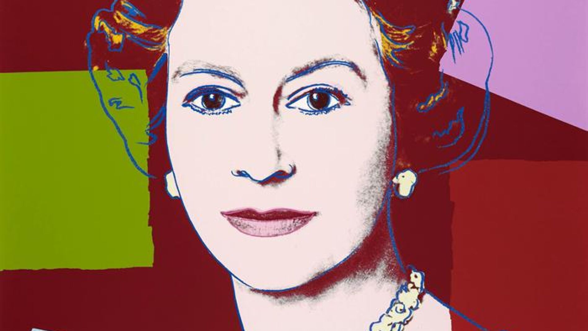 L&aacute;mina de Andy Warhol, parte de una selecci&oacute;n de retratos oficiales de la reina Isabel II