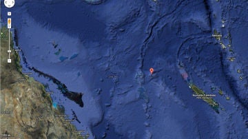 Sandy estaría situada donde marca el símbolo de Google, entre Australia y Nueva Caledonia