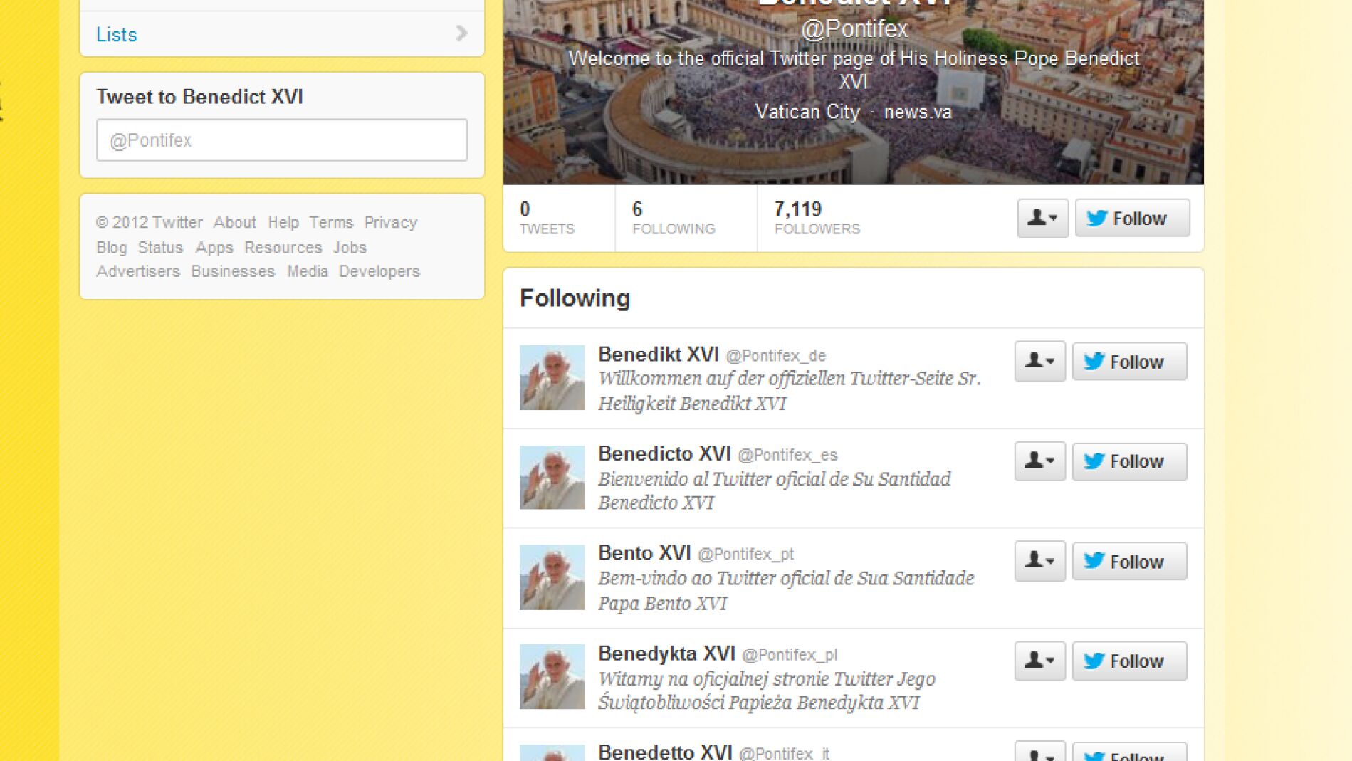 Cuenta de twitter del papa