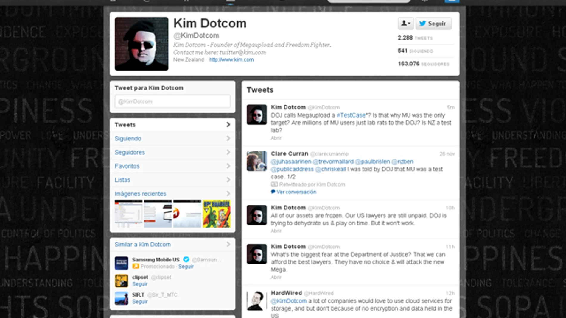 Cuenta de Twitter de Kim Dotcom, el fundador de Megaupload y Mega Cuenta de Twitter de Kim Dotcom, el fundador de Megaupload y Mega