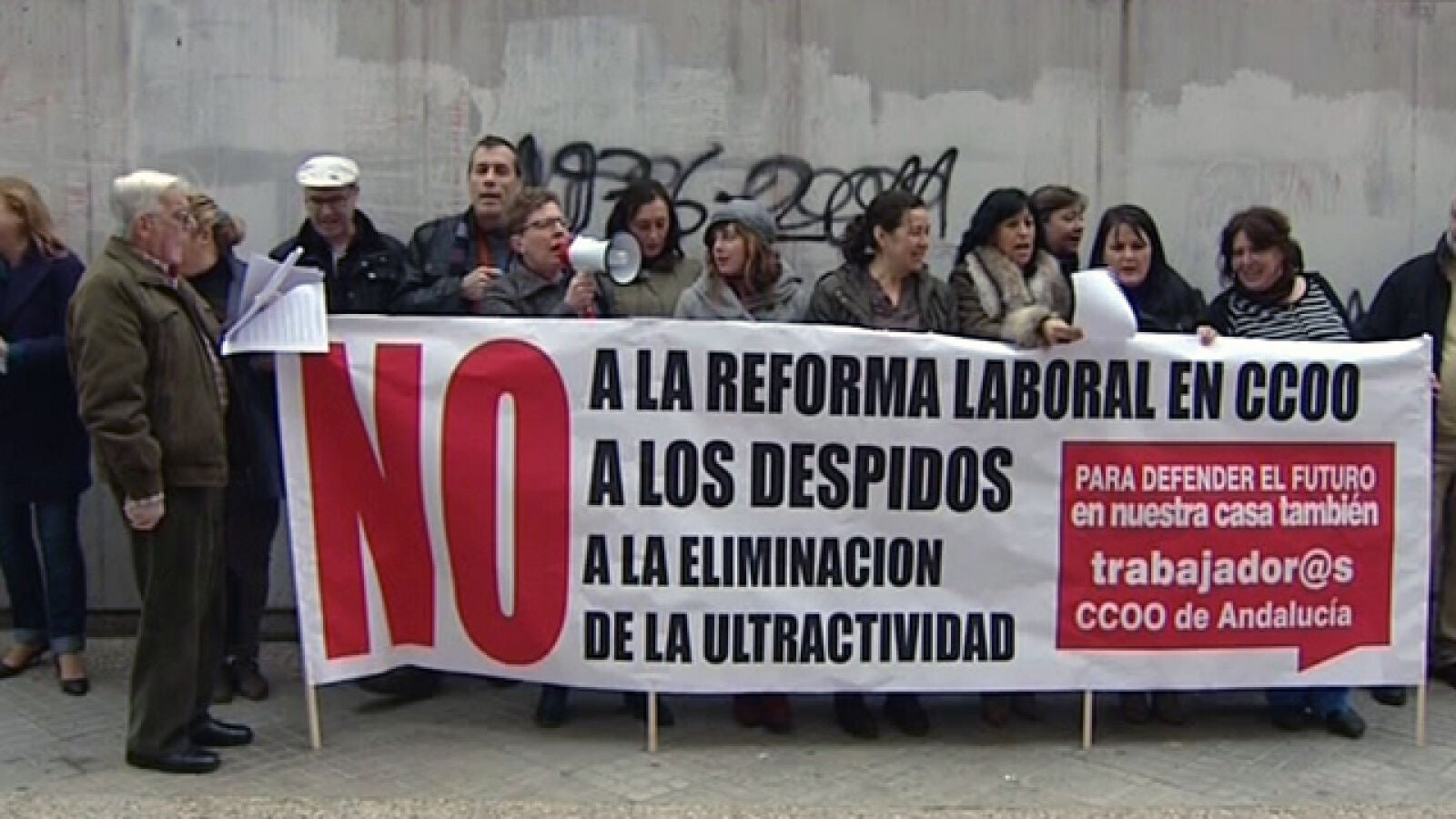 Protestas de los trabajadores de CCOO de Andalucía contra el ERE del sindicato