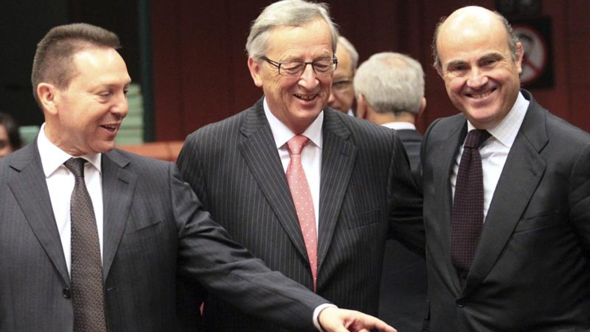 Yannis Stournaras, Jean-Claude Juncker y Luis de Guindos