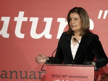 Fátima Báñez durante su intervención en la cumbre con motivo del 40º aniversario de la Confederación Europea de Sindicatos (CES)