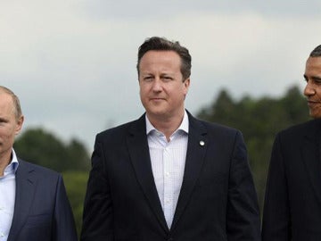 Vladímir Putin, David Cameron y Barack Obama en la cumbre del G-8
