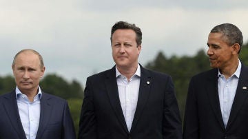 Vladímir Putin, David Cameron y Barack Obama en la cumbre del G-8