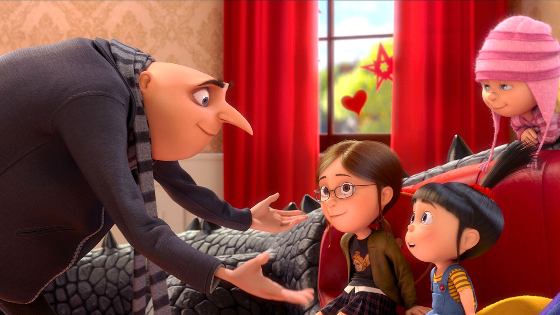 Gru y sus tres hijos: Margo, Edith y Agnes