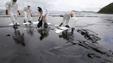 Piden pelo humano para combatir el vertido de crudo en el este de Tailandia