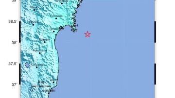 Un mapa donde se señala el epicentro de un terremoto en Japón