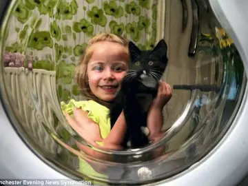 El gatito Poppet con su dueña El gatito Poppet con su dueña