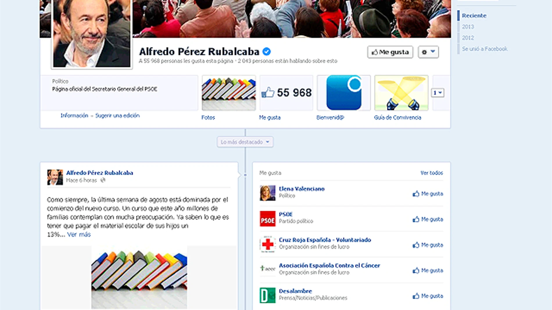 Perfil de Facebook de Rubalcaba Perfil de Facebook de Rubalcaba