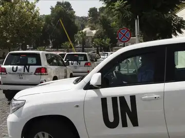 Un convoy con los inspectores de la Organización de Naciones Unidas (ONU) esta semana en Damasco Un convoy con los inspectores de la Organización de Naciones Unidas (ONU) esta semana en Damasco