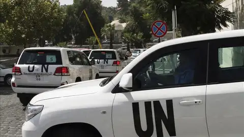 Un convoy con los inspectores de la Organización de Naciones Unidas (ONU) esta semana en Damasco Un convoy con los inspectores de la Organización de Naciones Unidas (ONU) esta semana en Damasco
