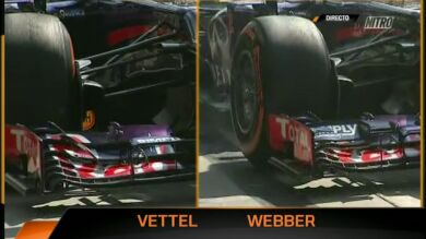 Diferencias entre el alerón delantero de Vettel y Webber