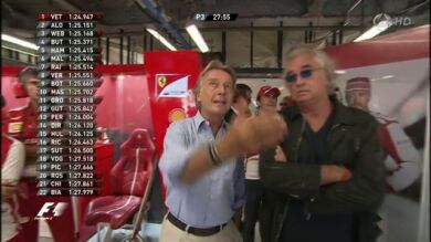 Briatore y Montezemolo, juntos en el box de Ferrari