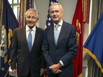 Pedro Morenés y el secretario de Defensa de EEUU, Chuck Hage