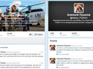 Cuentas de Twitter de Samantha Power y Alexéi Pushkov Cuentas de Twitter de Samantha Power y Alexéi Pushkov