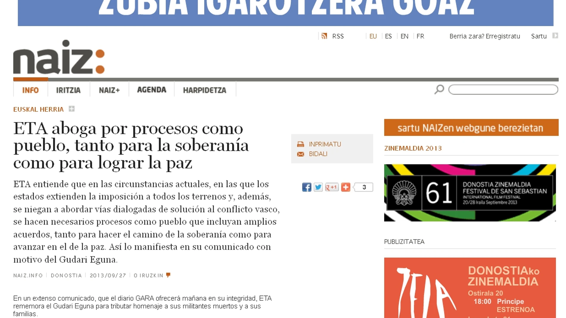 Comunicado de ETA en naiz.info Comunicado de ETA en naiz.info