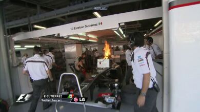 Fuego en el Sauber de Gutiérrez