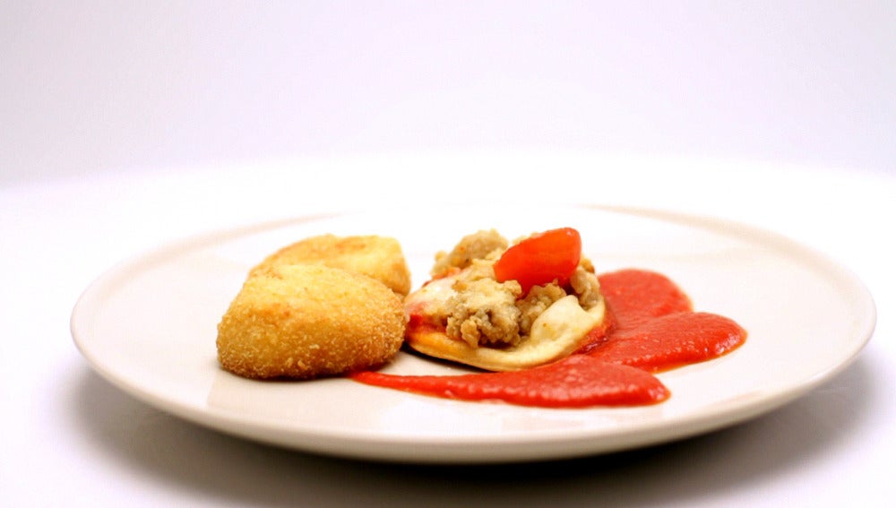 Nube de croqueta de pollo y coliflor