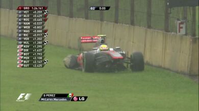 Sergio Pérez rompe el alerón delantero