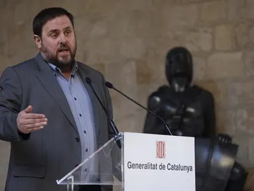 Oriol Junqueras, presidente de ERC, comparece en la Generalitat. Oriol Junqueras, presidente de ERC, comparece en la Generalitat.