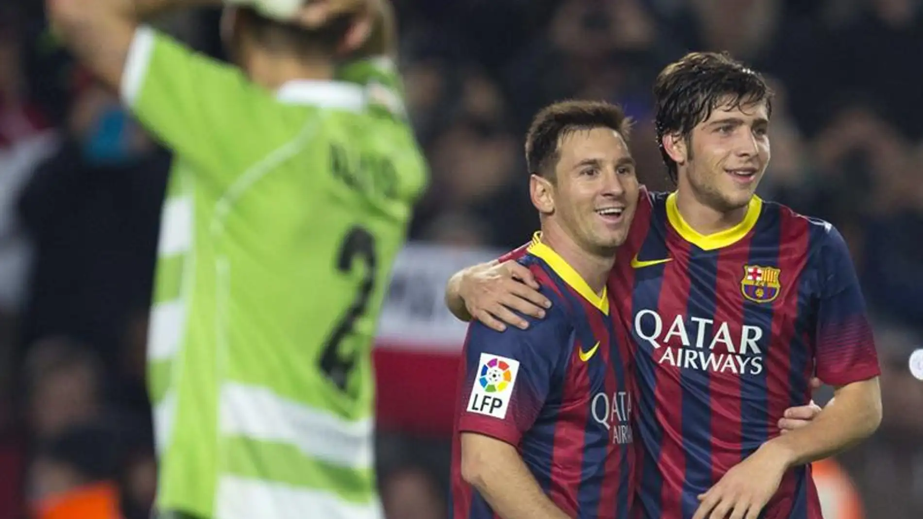 Messi celebra uno de sus goles ante el Getafe