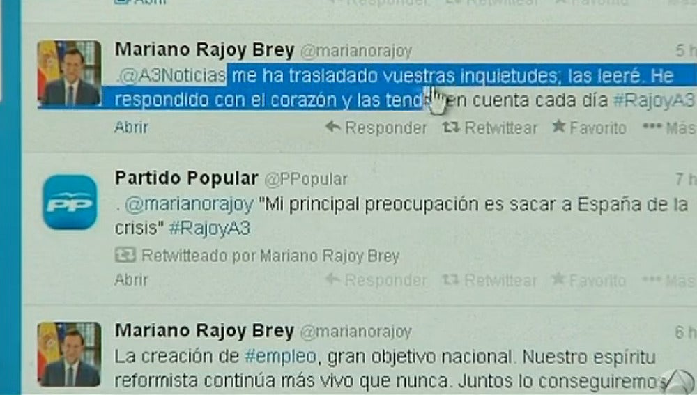 Rajoy escribe en Twitter tras la información