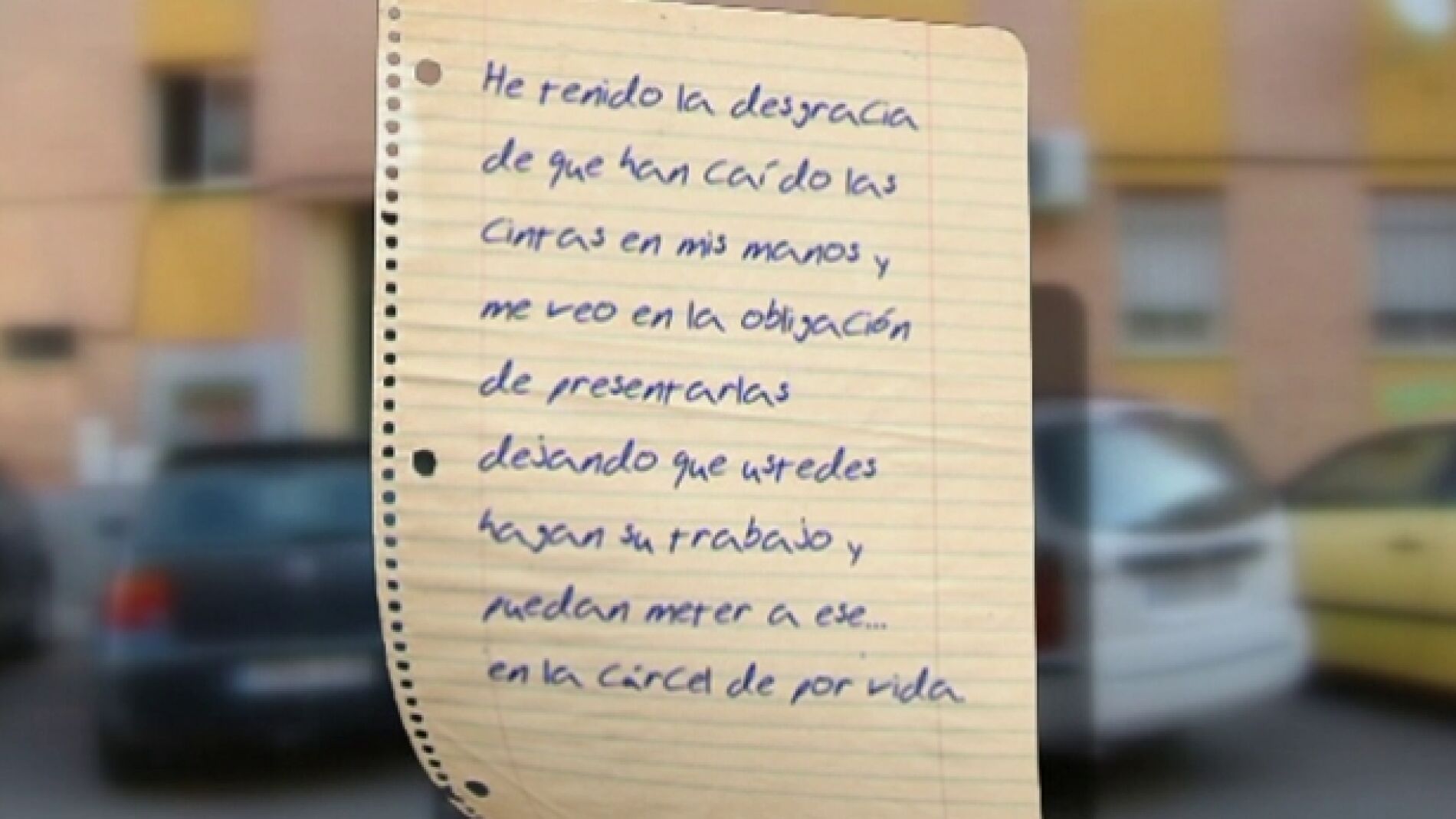 Nota que dej&oacute; el ladr&oacute;n a la Polic&iacute;a al entregar las cintas con contenido pederasta