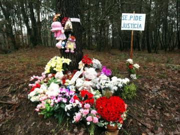 Varios muñecos y flores colocados en el lugar donde fue encontrado el cuerpo Asunta