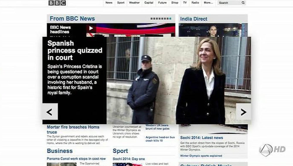 Portada de la BBC sobre la declaración de la Infanta