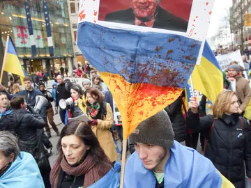 Yanukovich, retratado en pancartas Yanukovich, retratado en pancartas