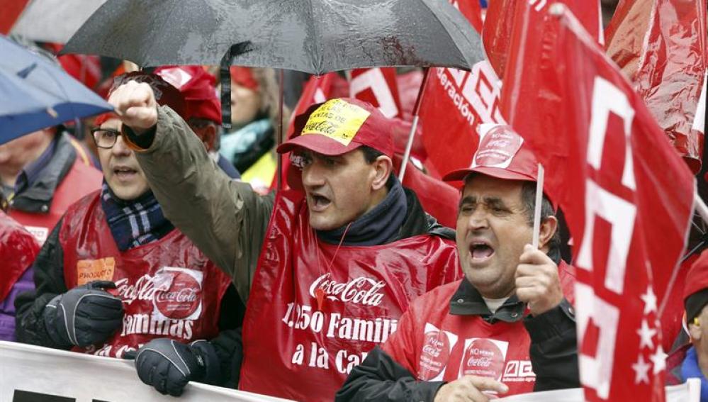 Los trabajadores de Coca-Cola durante una manifiestación en Madrid 