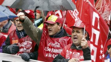 Los trabajadores de Coca-Cola durante una manifiestación en Madrid 