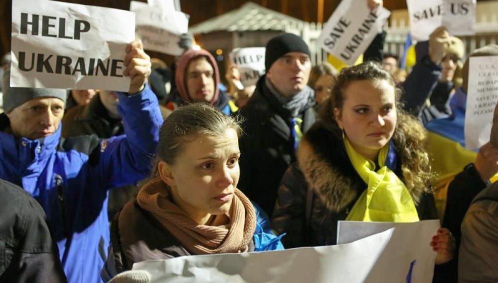 Manifestantes en Kiev (Ucrania)