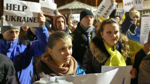 Manifestantes en Kiev (Ucrania)