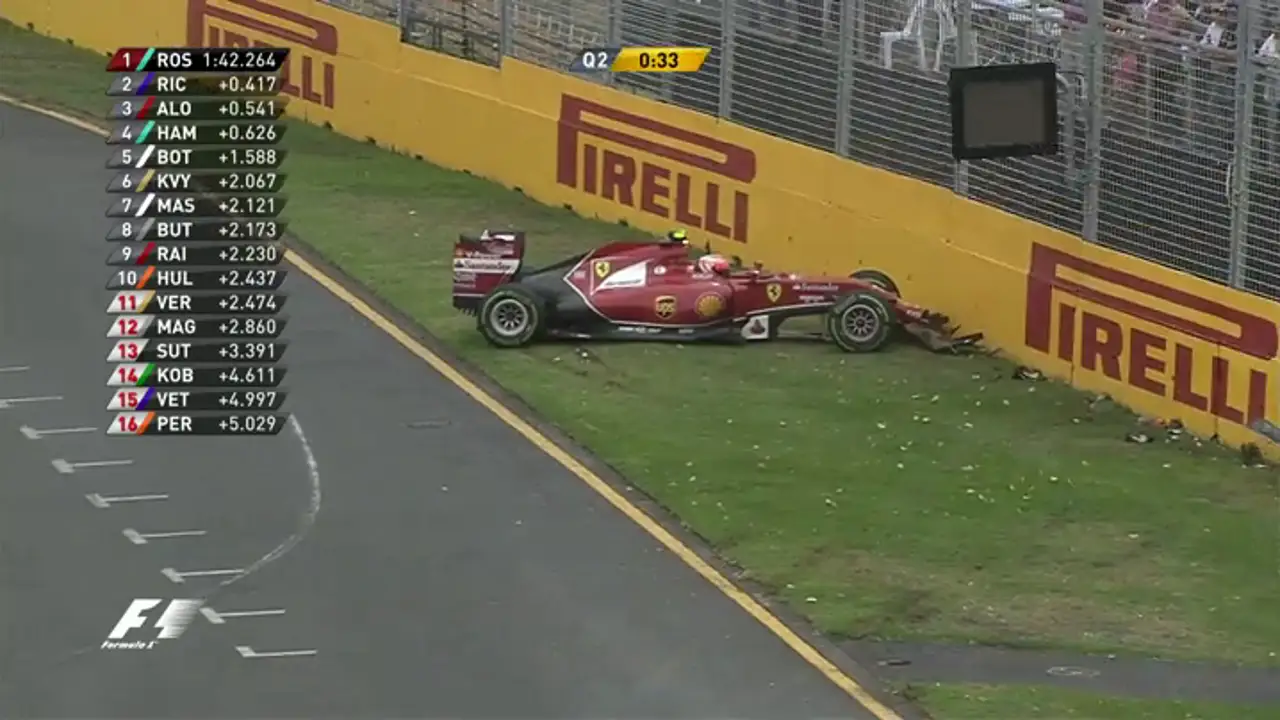 Accidente de Raikkonen y Vettel se queda fuera