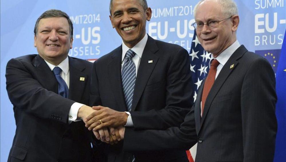  Jose Manuel Durao Barroso, Barack Obama y Herman Van Rompuy