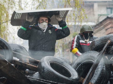 Manifestantes prorrusos en Slaviansk