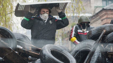 Manifestantes prorrusos en Slaviansk