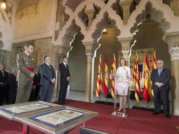 La presidenta de Aragón durante su discurso institucional 